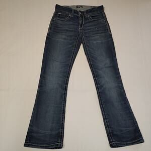 BKE Buckle Black Bootcut Jeans Women 26x30 Thick Stitch Distressed Medium Wash